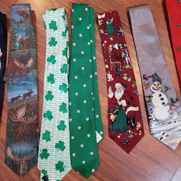 Set Of 8 Novelty Ties Featuring Holiday Animal & St. Patricks Day Themes 58-60" - Picture 3 of 8